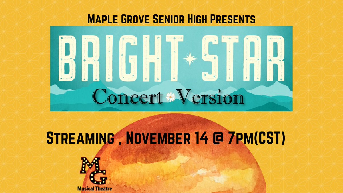Do you have your tickets to Bright Star? MGSH Musical Theatre is streaming this beautiful show on Saturday at 7:00 PM - One performance only - don't miss this! Simply purchase your tickets and receive a streaming link/code for Saturday night. mgshs.booktix.com🎟🌟