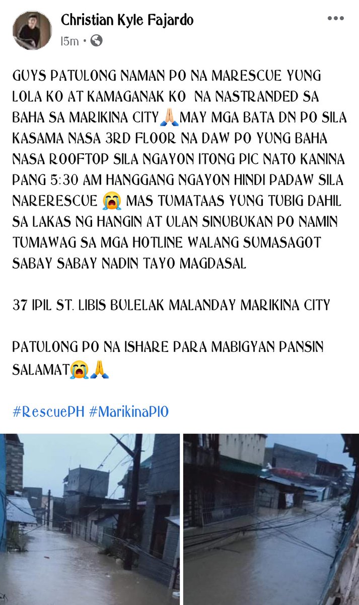 ohyeahyann's tweet photo. Ang daming humihingi ng saklolo sa Facebook. Pakitulungan sila, please. 💔

#MarikinaCity #MarikinaNewsHelp #RescuePH #UlyssesPh @NDRRMC_OpCen @MarikinaRescue https://t.co/vsWJw97tc2