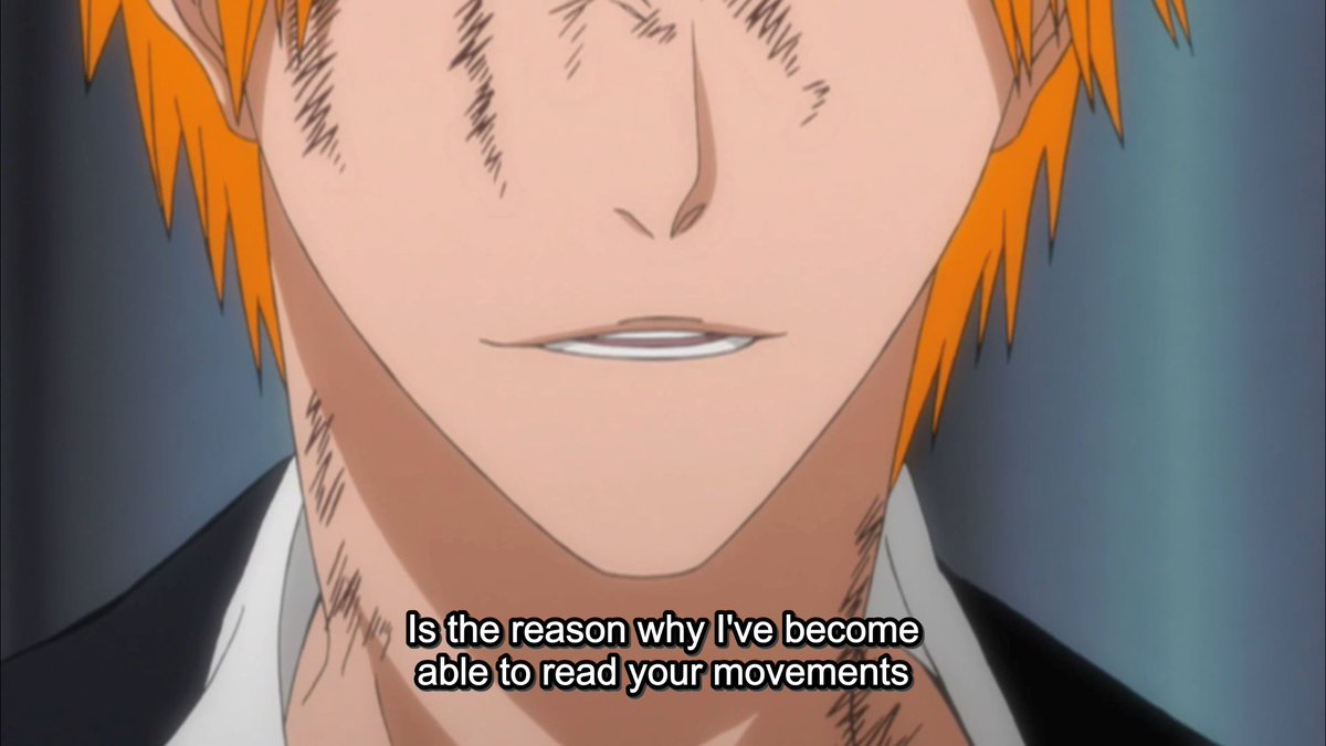 This seems an ideal way to begin our analysis, as this very point is teased ever so briefly at the start of their final bout. Feeling accomplished at having finally gotten a cut in on Ulquiorra, — who has been a wall for him — it is Ichigo who first hints at this development.