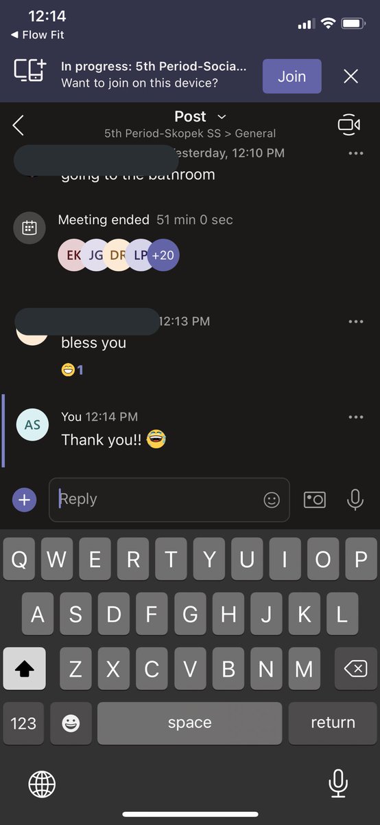 MsSkopek's tweet photo. We watched a video on Veteran’s Day today, and in my 5th period, I sneezed with my mic on. Shout out to the student that sent me a “bless you” in the chat. It’s the little things that get us through the days. 😂 https://t.co/SqX7uXPlAi