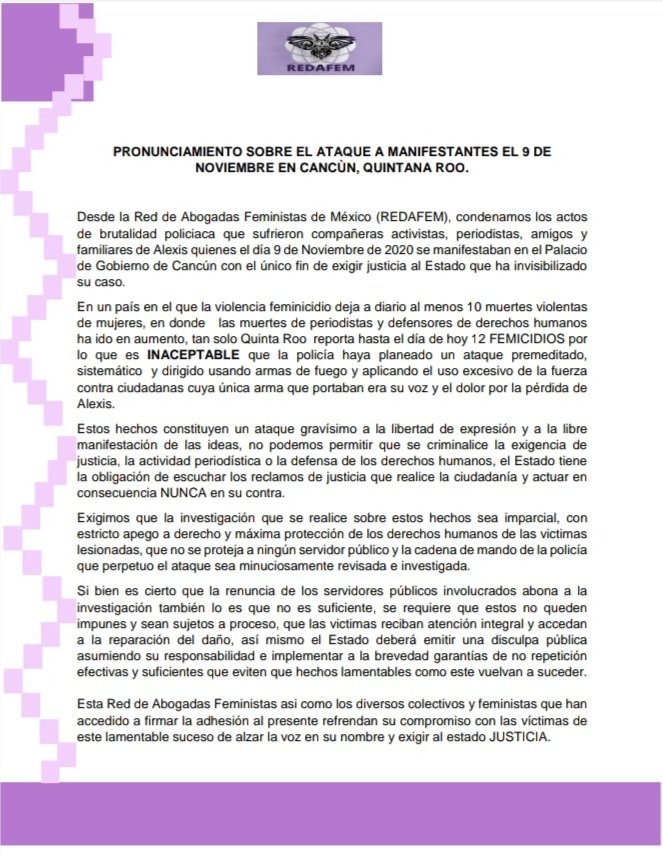 licbrendacrist1's tweet photo. Pronunciamiento #REDAFEM
Exigimos al estado de #QuintanaRoo una investigación con apego a derecho https://t.co/gDFaoNKKnb