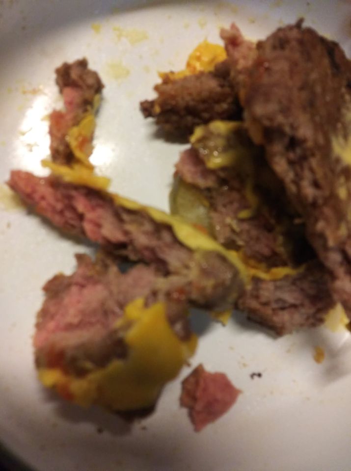 Edie_Mullins82's tweet photo. So annoyed supposed to be my night not to have to cook so we went to @McDonalds I ordered a double quarter pounder and one of my patties was raw... not undercooked but cold raw meat... #foodsafety #TryingToKillMe #Nasty #FoodPoisoning #NoDinnerForMe https://t.co/H5KJLKawTw