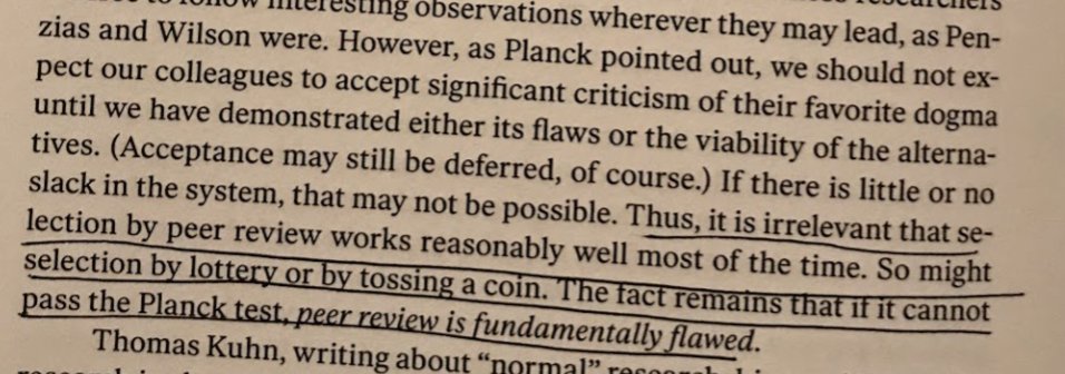 13/ So much going on here. New, eventually correct theories often have serious flaws. We need enough slack in the system to iron them out. But in a competitive, peer-reviewed system, that slack is non existent.