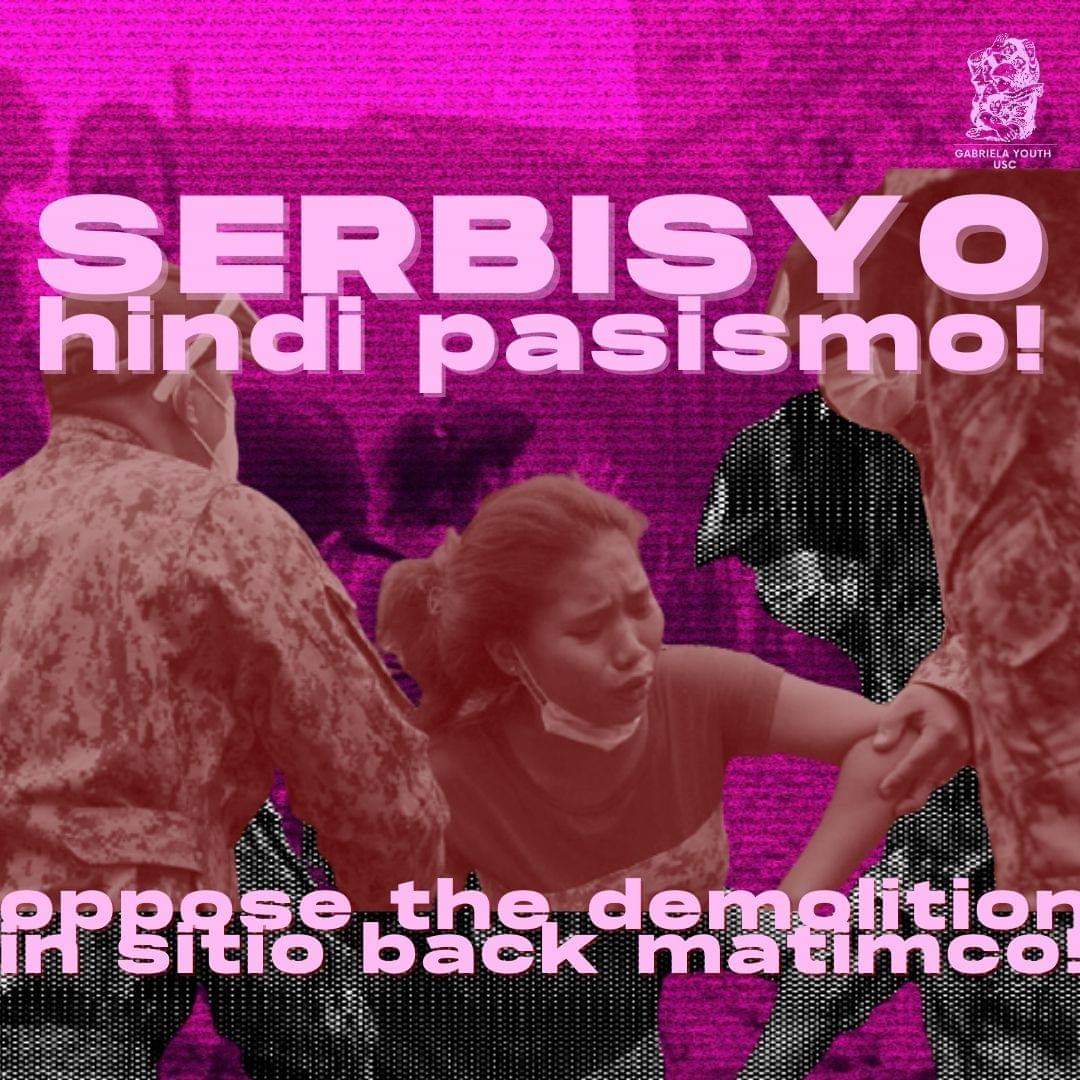 gabyouth_usc's tweet photo. In a pandemic when people are encouraged to stay at home, only monsters would destroy houses.
GY USC stands with the residents of Sitio Back Matimco against these merciless attacks on marginalized communities.
Ang kailangan ay ayuda, hindi pamamasista!
#DefendSitioBackMatimco https://t.co/Xm03V2ClWz