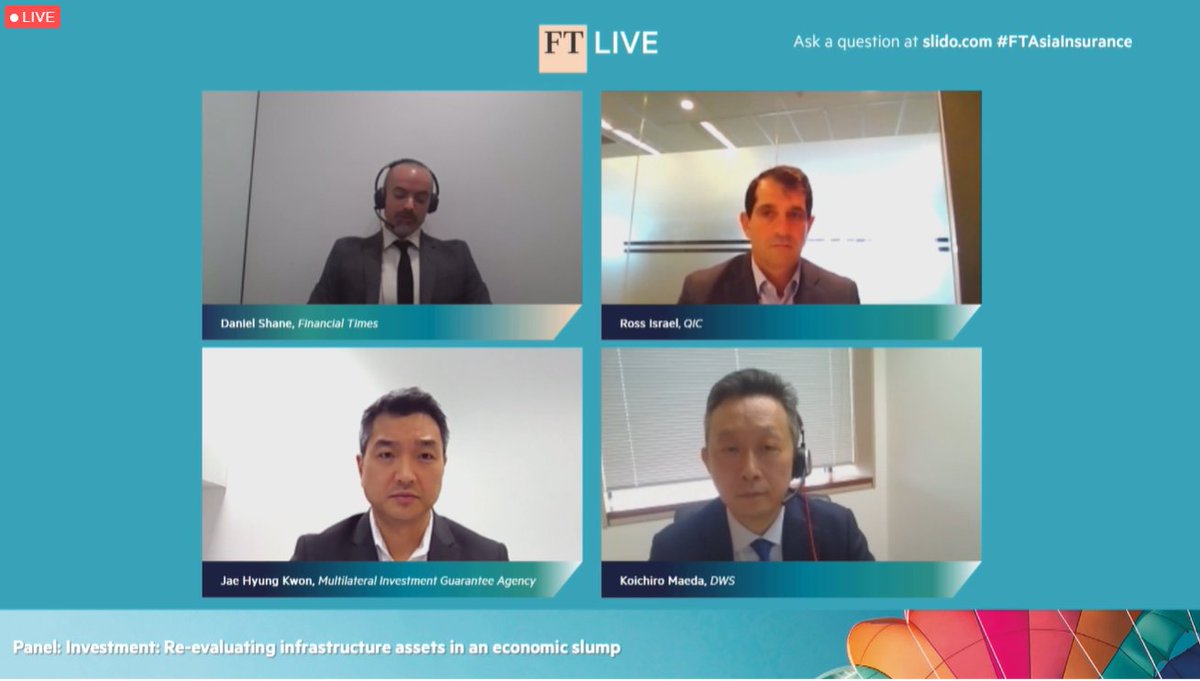 ftlive's tweet photo. How have strategic imperatives for, and evaluation of, infrastructure assets changed over the past months? Can a diversified infrastructure portfolio help in economic revival initiatives?Join the session now with the panelists from QIC, @MIGA and @DWS_Group at #FTAsiaInsurance https://t.co/wVsJfQQJkJ