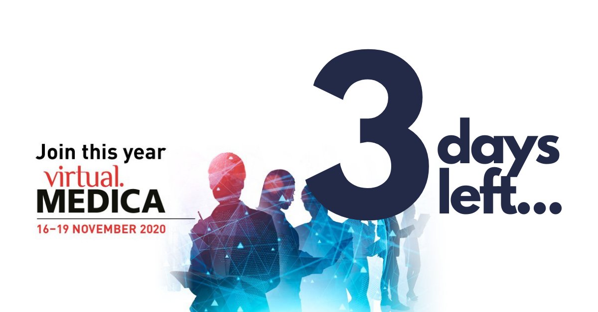 MEDICATradeFair's tweet photo. Only three days left until #virtualmedica! Why you should definitely attend? THREE outstanding reasons: #ConferenceArea, #ExhibitionSpace and #NetworkingPlaza. We turn challenges into new opportunities. Join in! https://t.co/slD5u0sRPx #wemedicare4you #medcom2020 https://t.co/U4xPhiXy4o
