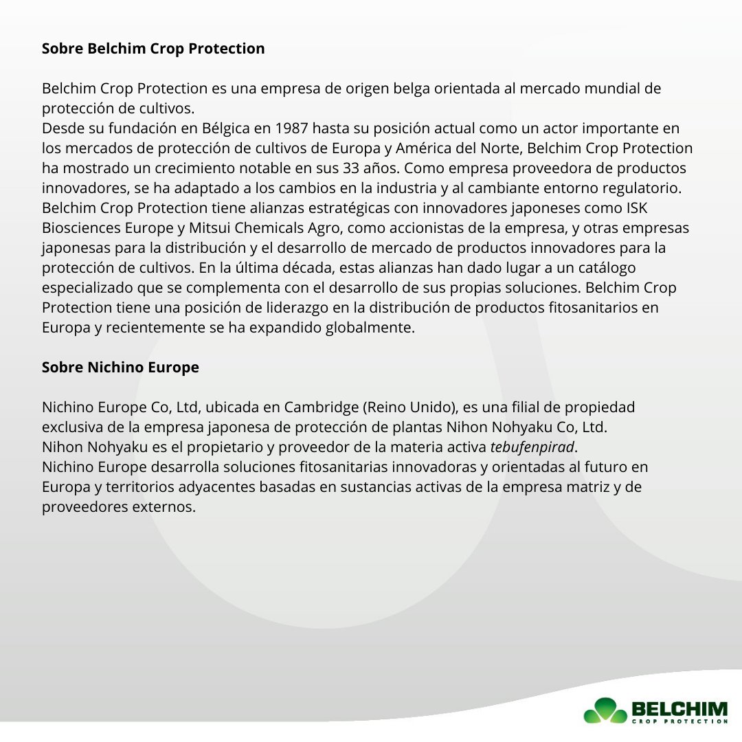 BelchimEspana's tweet photo. #Belchim Crop Protection ha adquirido los derechos de distribución del #Acaricida de Nihon Nohyaku, tebufenpirad. https://t.co/CePRmI7Gq9