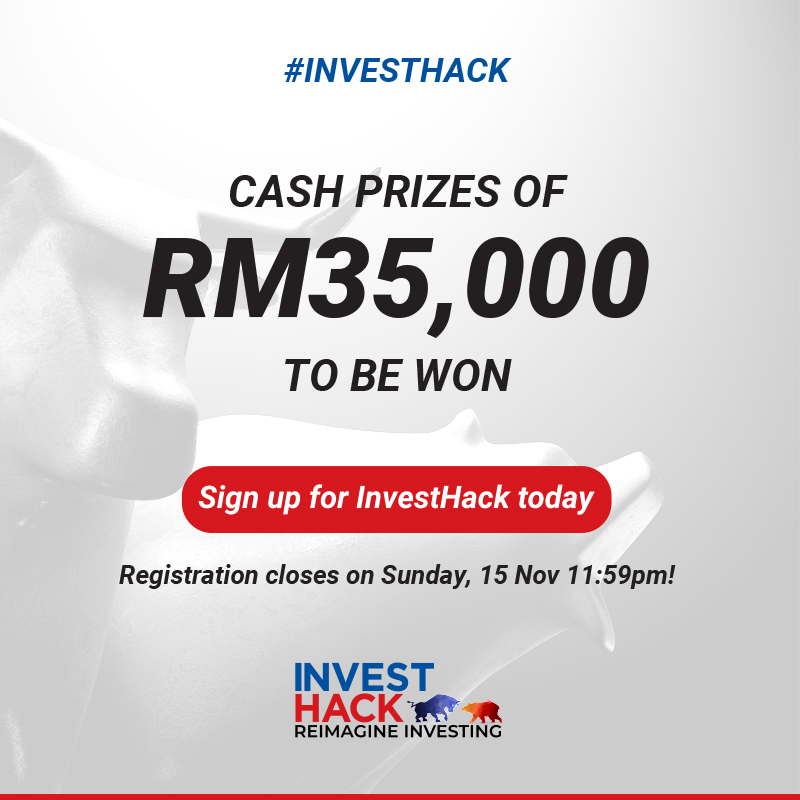 BursaMKTPLC's tweet photo. Are you solution oriented? Would you call yourself a
techie? Then, we have a hackathon for you โ InvestHack.
Sign up at https://t.co/75loqoy5Pw
Registrations ends 15 Nov โ20 #BursaMalaysia
#CGSCIMB #Hackathon #JomHack https://t.co/BYWxG46D9t