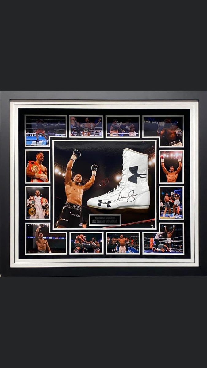 CreateFraming's tweet photo. Anthony Joshua Hand Signed Boot Display Designed and Framed by Create #bespokeframing #createframing #anthonyjoshua https://t.co/ZRJoK1LsxT