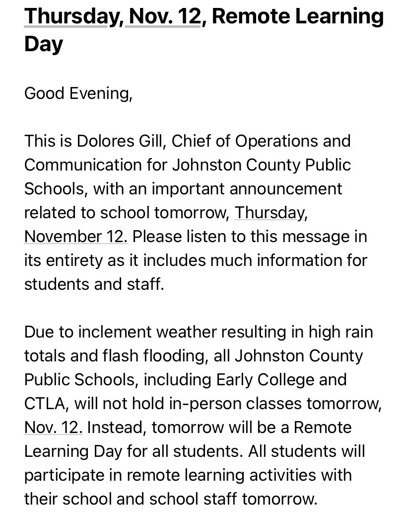 URGENT: Due to inclement conditions tomorrow will be a remote learning day for all students!