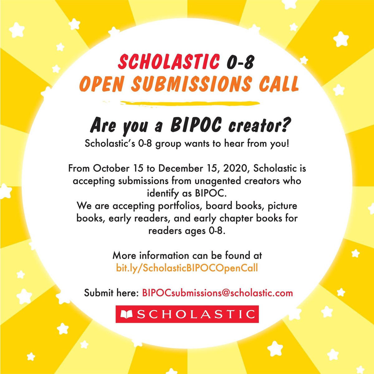 #YAlitchat #mglitchat #litchat #pblitchat #PBChat Scholastic call for works from BIPOC creators!