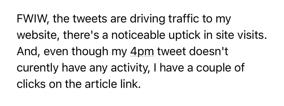 19. Btw,  @NateZeisler told me that while these link tweets aren’t generating a lot of engagement on Twitter, they are sending some traffic to his site. Here’s what he said to me: