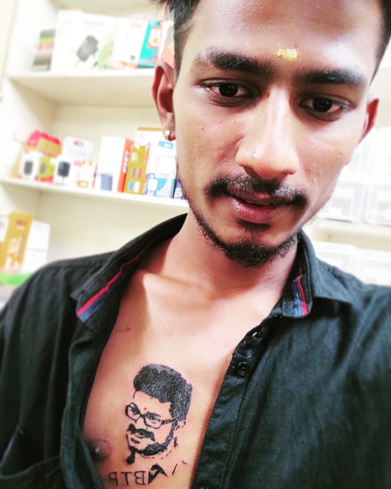 Bangalore Tamil Pasanga  on Twitter Bangalore Tamil Pasanga Team  Thalapathy Vijay Veriyan BtpKishore Has Applied Our DemiGod Thalapathy  Vijay Tattoo amp Mentioned Our BTP Name  The Love Towards Our BTP