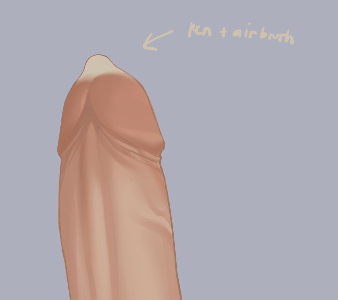 2. Karena dah ejakulasi, isi area kosong kondom sama dengan putih gading.Aku pake pen+airbrush buat bagian bawahnya