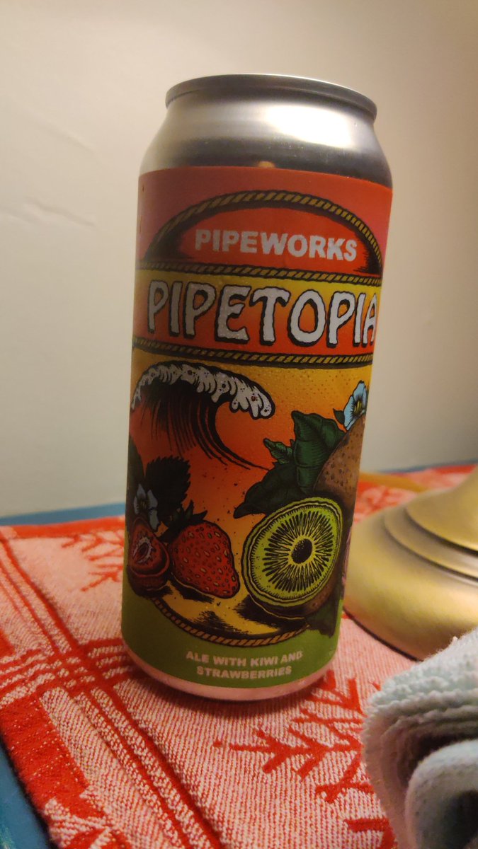 Next up: I'm on my first can of Pipeworks Pipetopia, an ale with kiwi and strawberries. If you're more of a wine cooler or mixed drink person like I am and want to get into beer, this one's a good segue. The fruit flavors are right there in the front of the taste and there's-