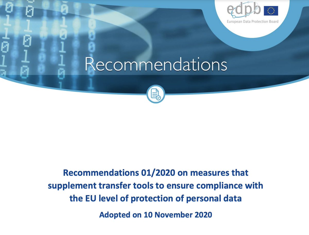 omertene's tweet photo. Quick reaction to today's EDPB Schrems II guidelines on additional safeguards. Bottom line: it's hard to see a clear path for data transfers to the US (or other "non adequate" countries) based on SCC or other transfer mechanisms. https://t.co/l9w3hXYMvf