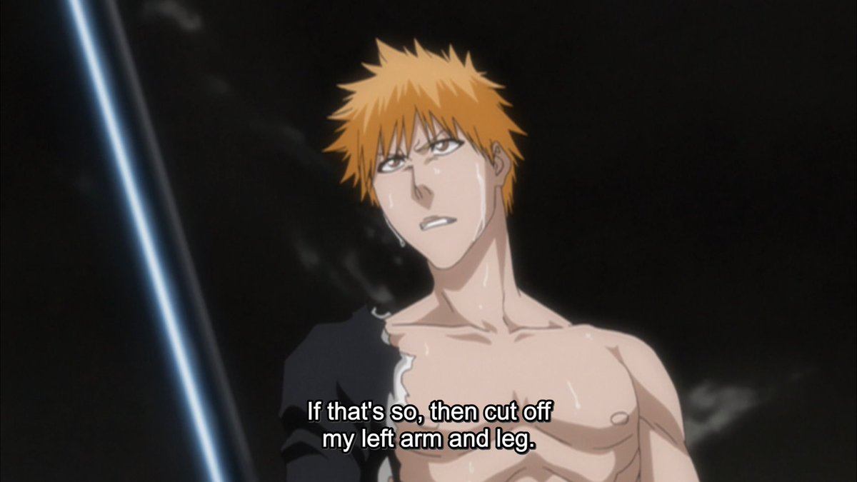 However Ichigo continues to surprise him with notions of honor and fairness. Since the entity that reduced Ulquiorra to this state was an inhuman entity he had no control over, Ichigo is willing to balance the scales with his own flesh and blood.