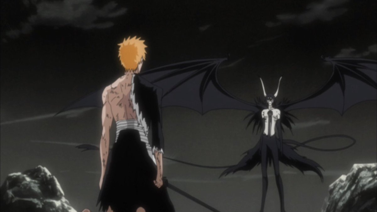 Frustrated with Ichigo’s meaningless struggling, Ulquiorra reveals that he has a second release at his disposal, one which the soul reaper couldn’t even justify him using with his comparatively meager strength. Ichigo is frightened but there’s still fire in his eyes.