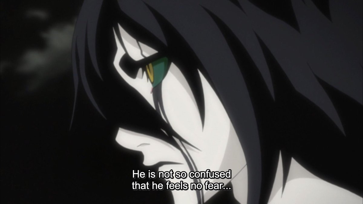 Frustrated with Ichigo’s meaningless struggling, Ulquiorra reveals that he has a second release at his disposal, one which the soul reaper couldn’t even justify him using with his comparatively meager strength. Ichigo is frightened but there’s still fire in his eyes.