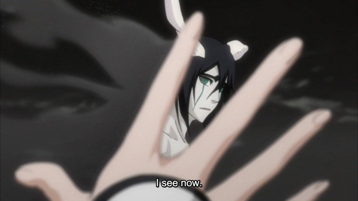 Reaching out in one final gesture that Orihime matches, Ulquiorra finally comes to understand what a heart is. And the answer he arrives at seems to be the very same as Kaien’s depiction to Rukia. What a beautiful through line. (End of Part 2/2)