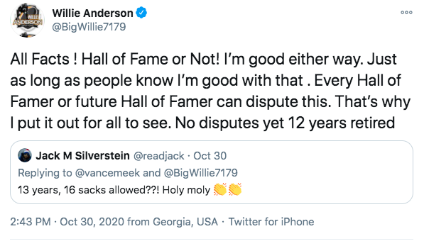 And there are other guys who I've come to appreciate more just since doing this, namely Willie Anderson.But in any case, it's a good list and I'm looking forward to the rest.