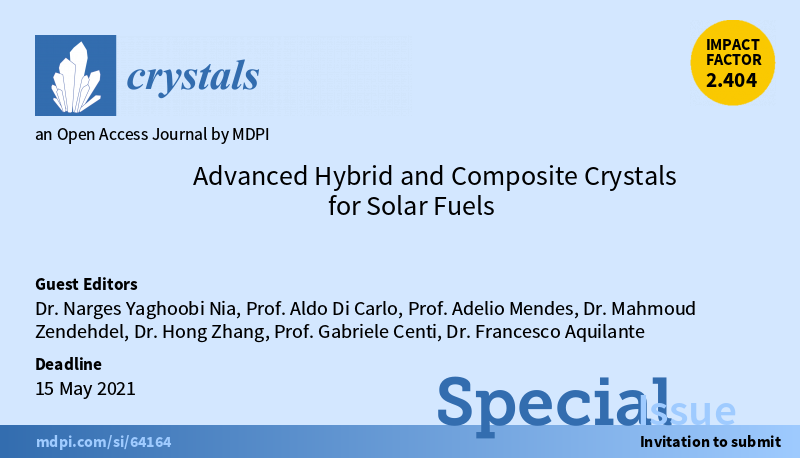 A special Issue on “advanced hybrid and composite crystals for solar fuels” interesting for application of PSCs and related materials/process science. 
The issue in now open for submission.
mdpi.com/journal/crysta…
#solarenergy #solarfuel #advancedmaterials #nanotechnology
