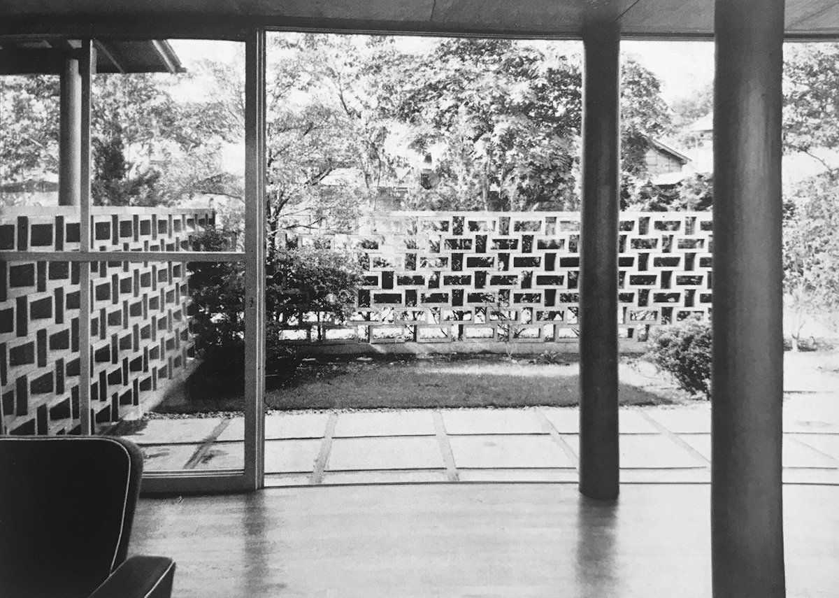 Residence for A.F.P. Tokyo. Architect Kunio Maekawa. Source: Sinkentiku 10, 1954. #terrace, #glass, #houses, #tokyo, #japan, #japanesearchitecture, #architecture, #moderarchitecture, #architecturalphotography, #monochromephotography, #photograph, #photo, #fotografíadearquitectura