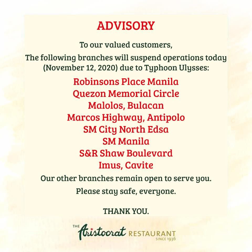 AristocratPH's tweet photo. LOOK: Updated branch-suspended operations. 

Keep safe, everyone. https://t.co/hudiADr27s