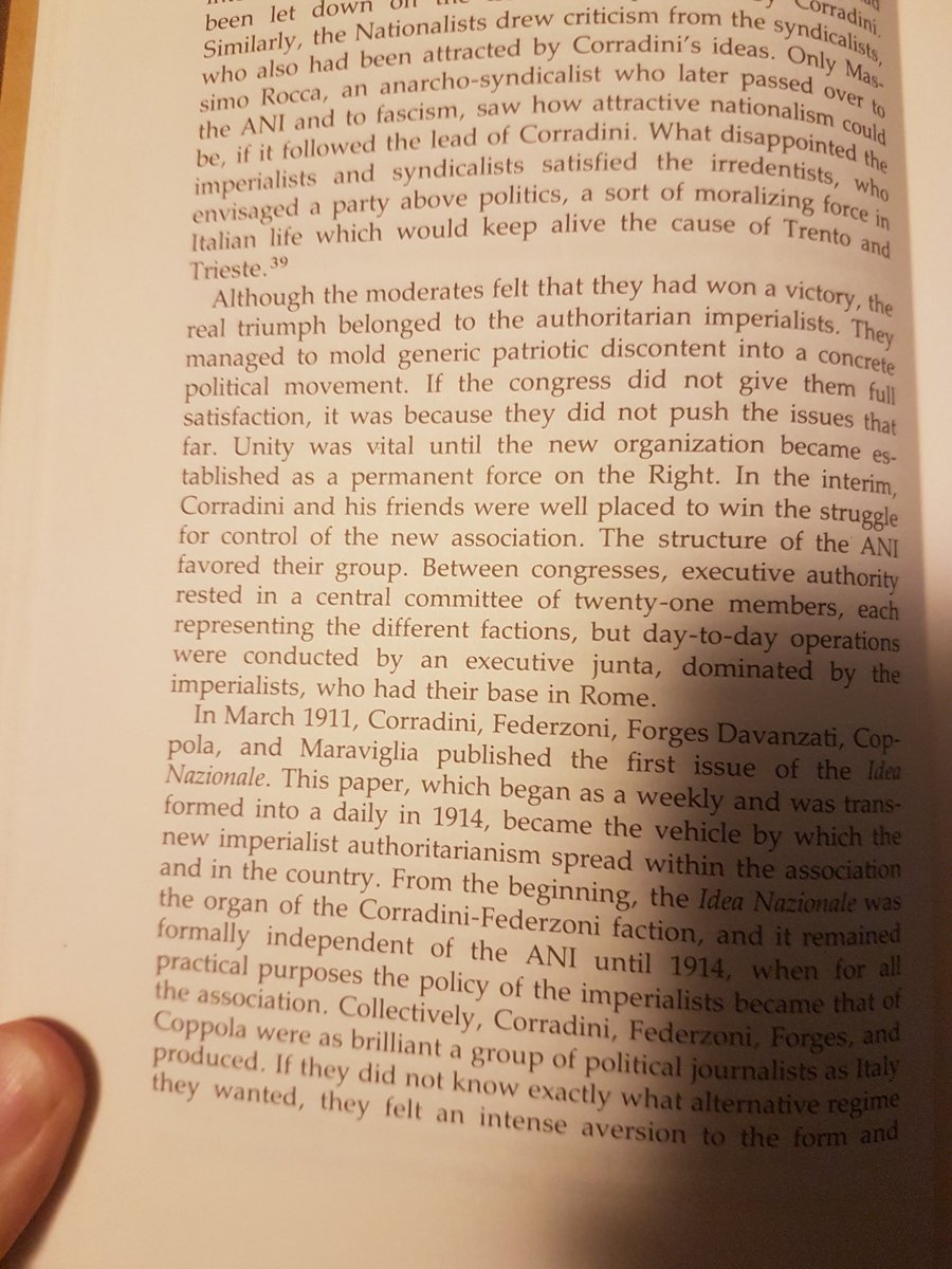 The nationalist coalition was comprised of irridentists, imperialist, and syndicalists. The latter two operated together with a focus on settling the landless poor in African colonies.