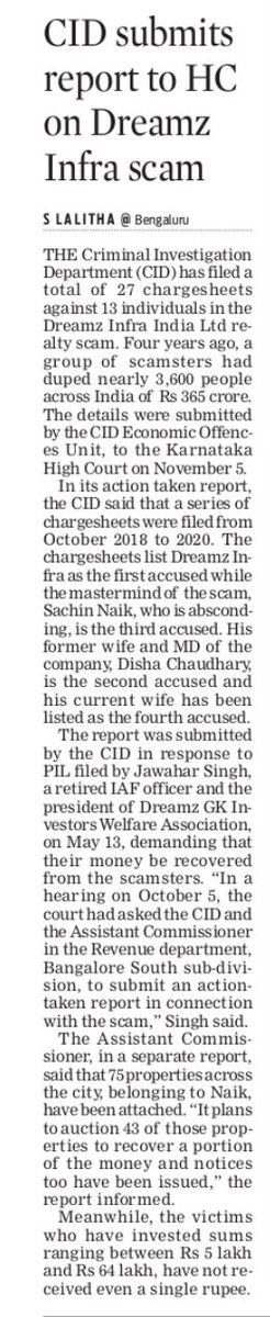 Lolita_TNIE's tweet photo. Victims of the Rs 365-cr Dreamz Infra India Limited Realty scam who lost heavily are seeing some progress.Following a PIL filed by a victim in HC, the CBI and State have submitted reports on action being taken so far. 27 chargesheets and 43 properties to be auctioned. https://t.co/zSschn0VZ0