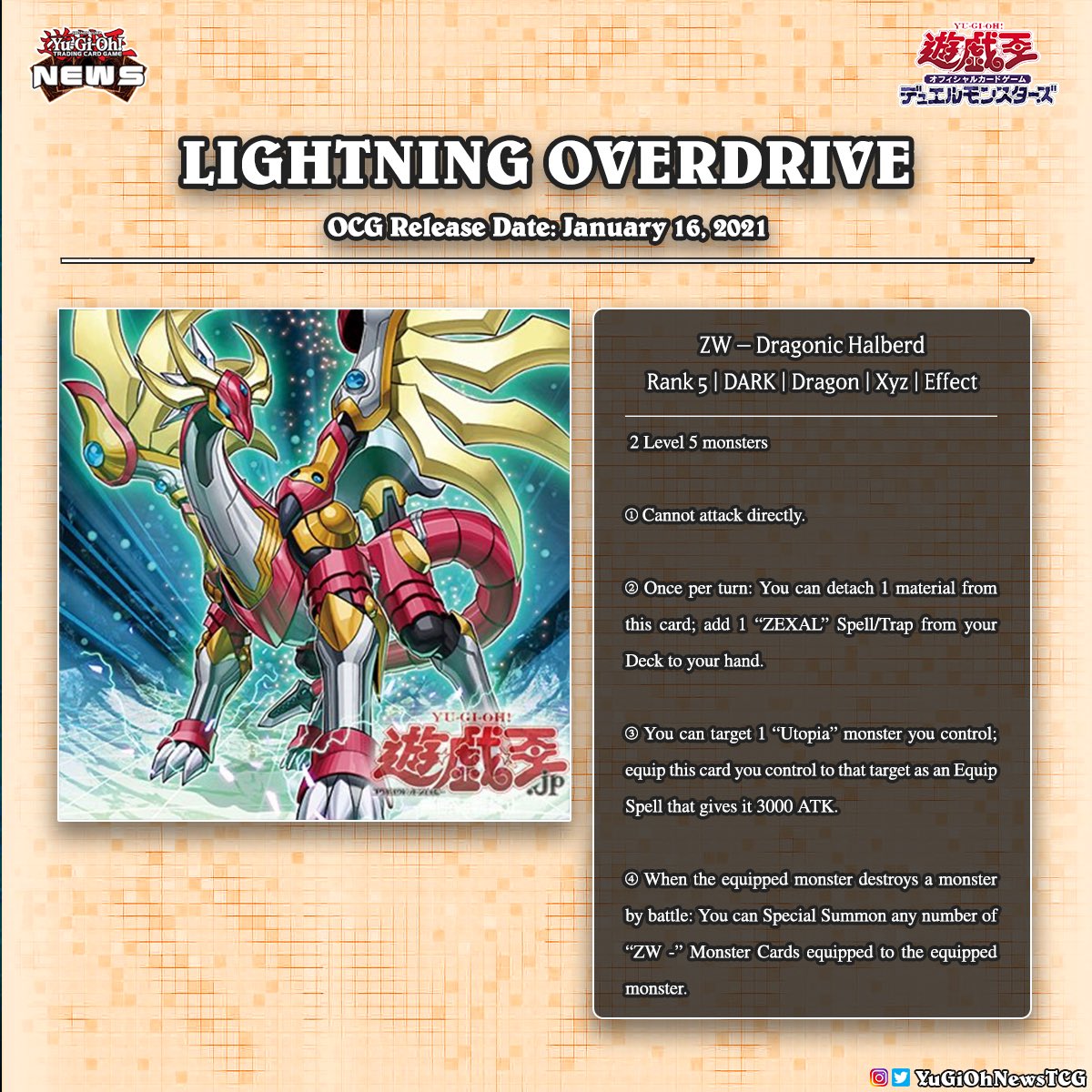 The upcoming Lightning Overdrive  Booster Set will introduces new support for the "ZW", "Utopia", "Number"  and "Rank-Up-Magic" archetypes Translation: YGOrganization # #YuGiOh