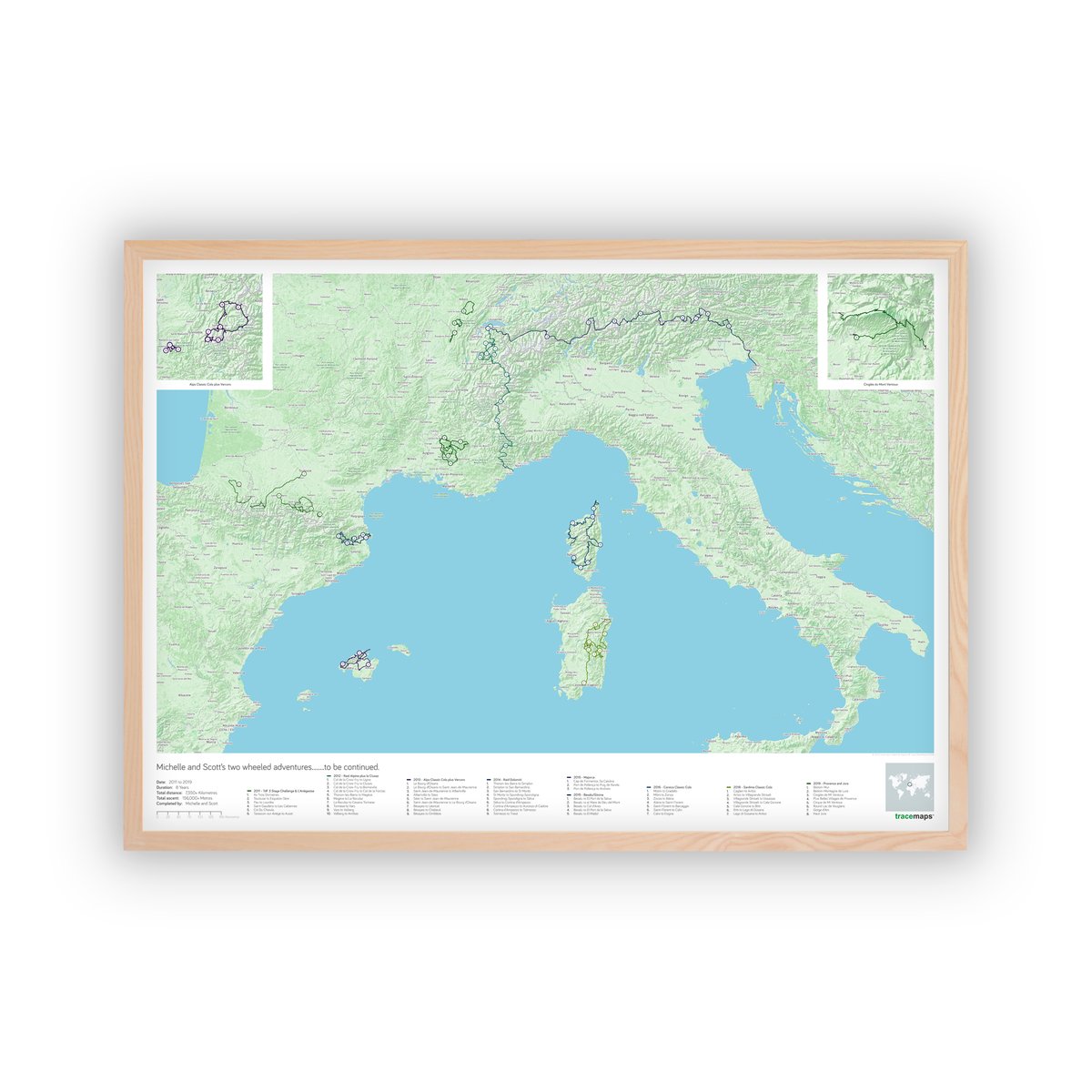 European Cycle Tour Compilation Map

Michelle and Scott have been completing cycle tours all over Europe with <a href="/MarmotTours/">Marmot Tours Cycling Holidays</a>  for the past 10 years.  They asked us to create an A1 map to capture them. 

#roadcycling #cyclingholiday  #cyclingtour #climbbybike #colcollector