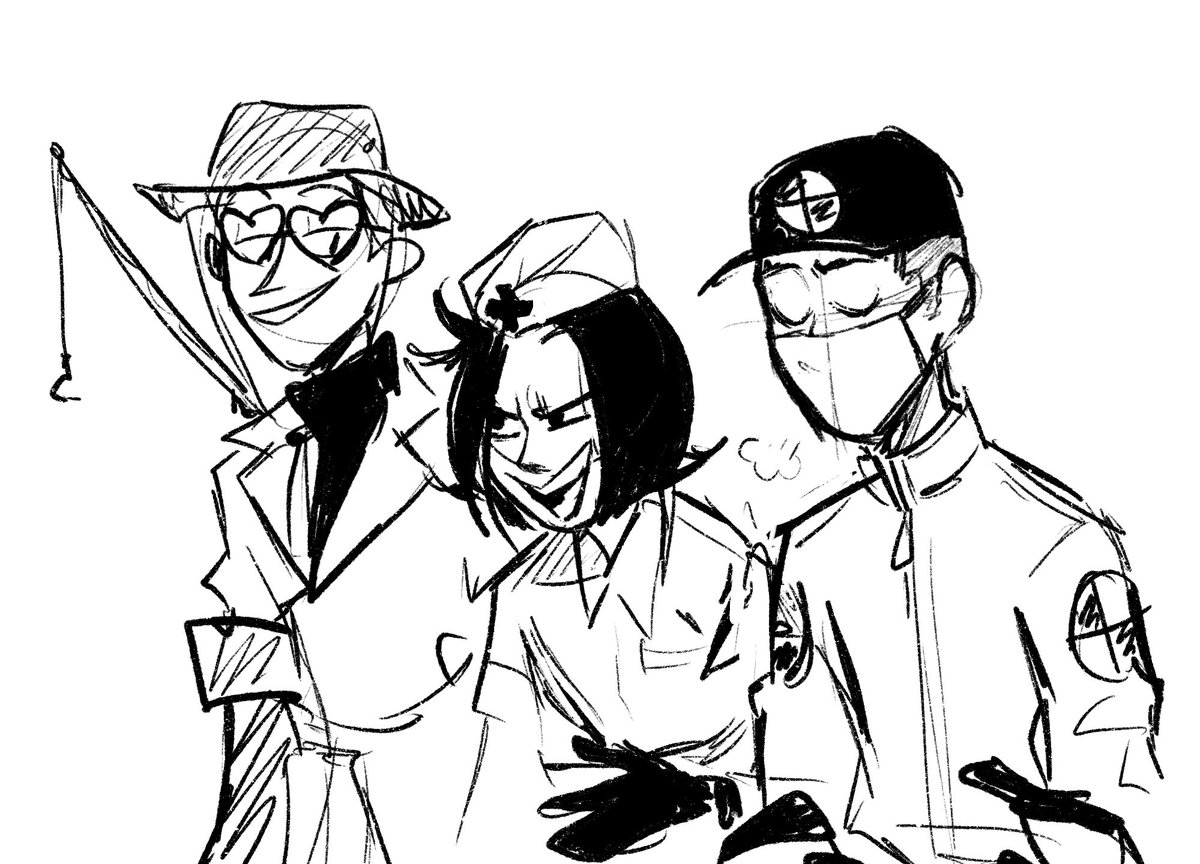 Sketching TF2 OCs because I want to do that secret santa event pftt 
Meet the Fisher, Nurse and Decoy 
