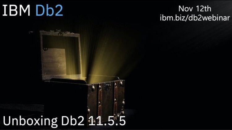 db2community's tweet photo. Join #Db2 Chief Architect Keri Romanufa giving an overview of Db2 11.5.5 tomorrow (Nov 12 -11AM EST). Sign up at 
https://t.co/nybqYeBPiP https://t.co/meFX4EbbKS