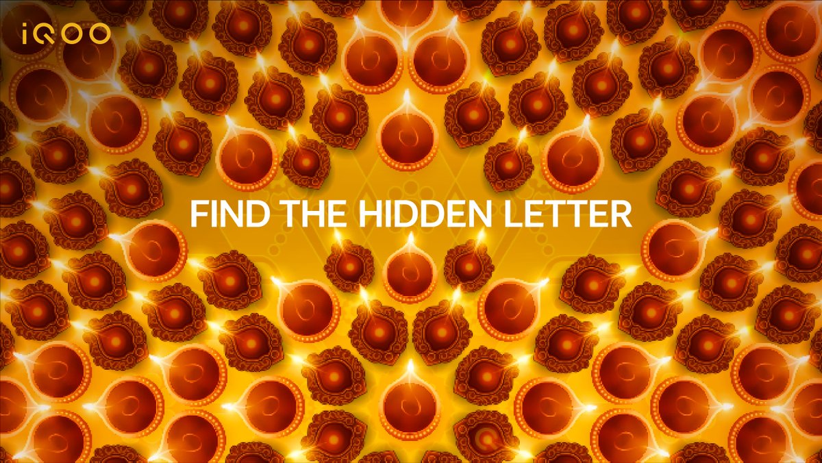 IqooInd's tweet photo. #ContestAlert

There's a hidden letter among these diyas. What is it? Tell us and win exciting Diwali vouchers.

Steps to win:

1. Follow us
2. Comment which letter is hidden here
3. Tag your friends

Complete T&amp;C - https://t.co/dybKCFEwH5

#FindYourLight #iQOO https://t.co/ayOXUYVaQG