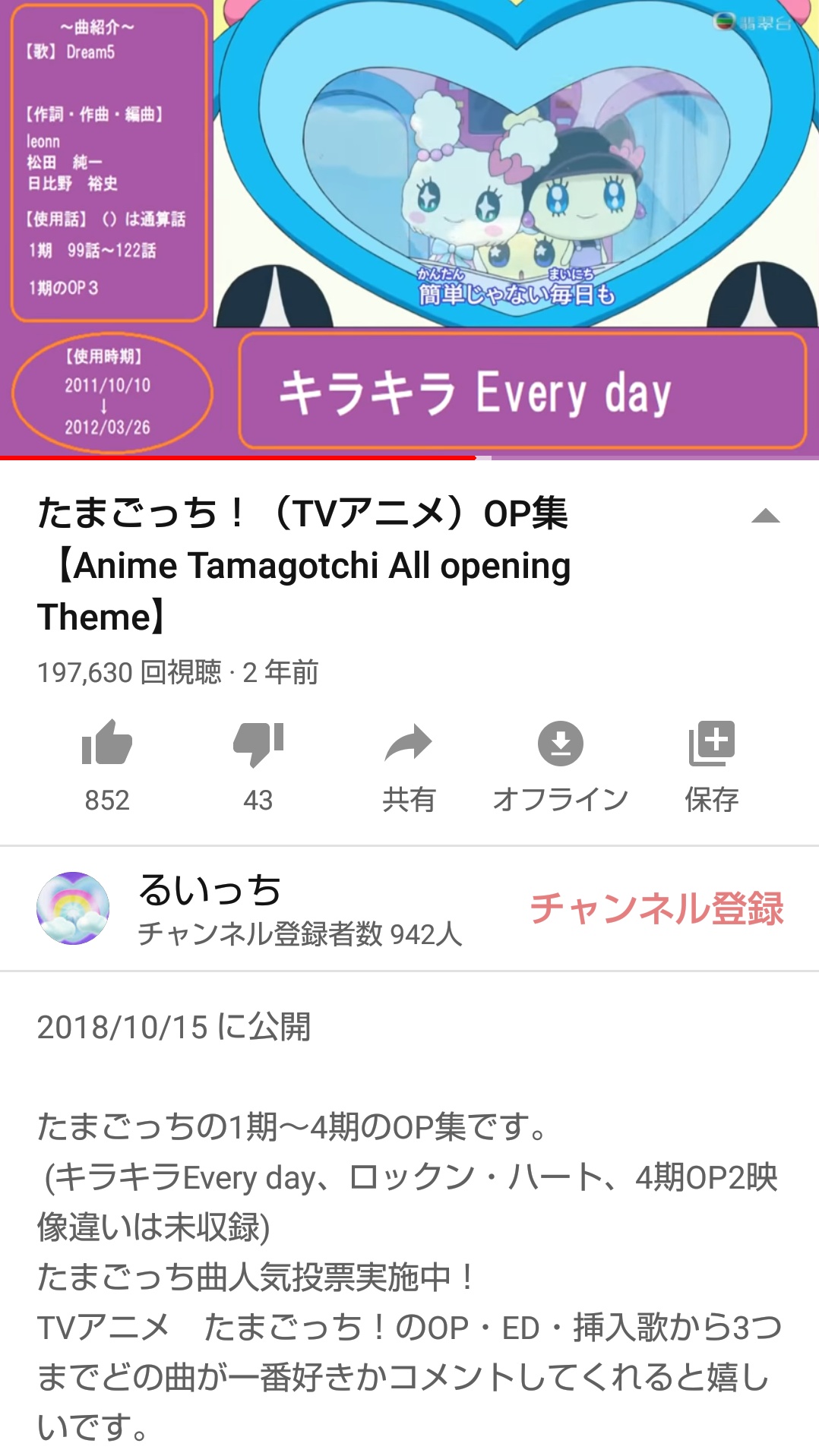 るい Twitterissa こうしてみると いろんな人に自分の動画が見られてるんだなぁって思う チャンネル登録者は942人 もう少しで1000人 たまごっちop集はもうすぐ万回 少しでも多くの人にたまごっちを知ってもらいたい その一心で活動してます 最初は心細かった