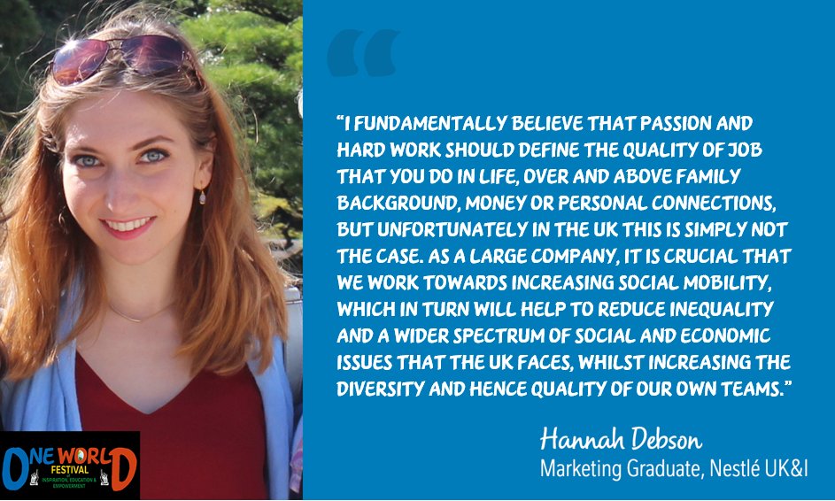 NestleUKI's tweet photo. Up now, we have Marketing Graduate & @NestleUKI @OneYoungWorld finalist, Hannah Debson, who shares her passion about reducing inequalities in terms of job opportunities. She stresses that diversity in teams enhances the quality of our work.
#ONEWORLD2020🌎 https://t.co/T9CBsaWkUg
