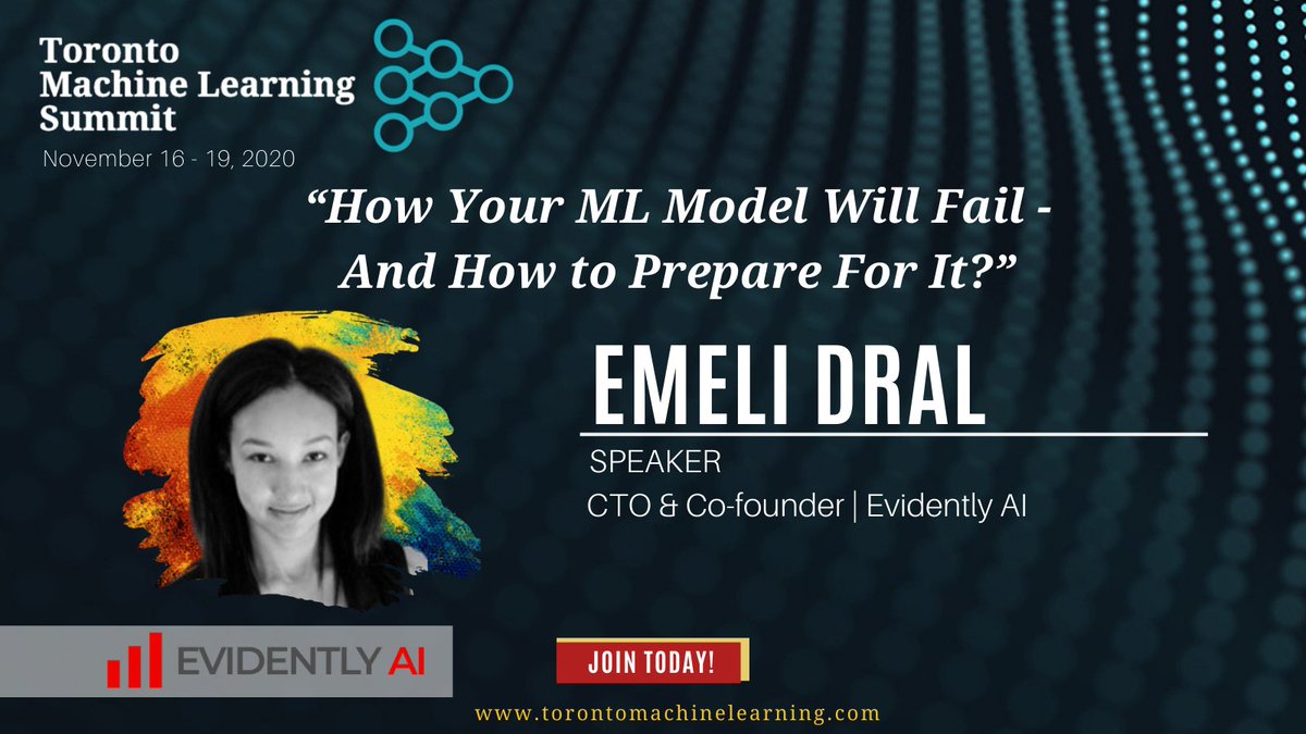 EvidentlyAI's tweet image. How will your ML model fail, and how to prepare for it?

Our CTO @emelidral will share her thoughts at Toronto Machine Learning Summit organized by @TMLS_TO.

Join us next week in virtual Toronto! #TMLS2020