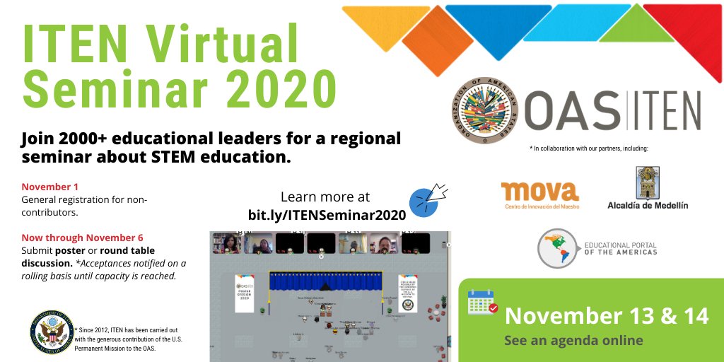 If you are a #STEM educator, and are curious to know what STEM education and teacher prep looks like across more than 30 countries, please stop in tomorrow and/or Saturday for our free interactive conference!

Agenda and registration here: oas.org/en/iten/defaul…