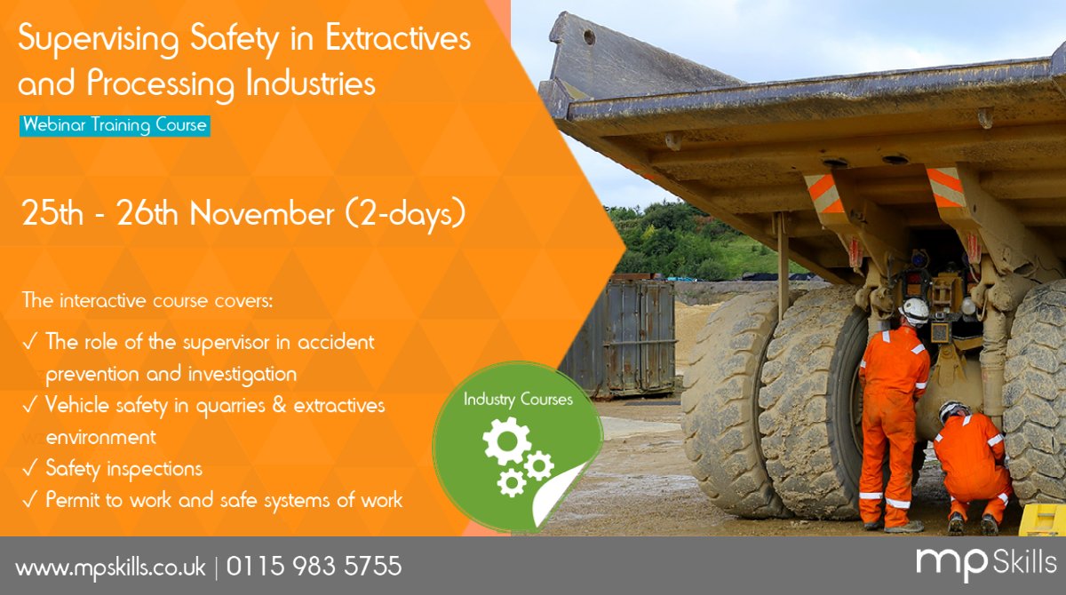 MPSkills's tweet photo. Supervising Safety in Extractives and Processing Industries:
Train, gain and retain the key essentials when it comes to carrying out work safely on-site🦺

Enquire now, by emailing us at info@mpskills.co.uk, or calling us on 0115 983 5755.

#safetytraining #quarry #mpqc https://t.co/sAObcr9SHz