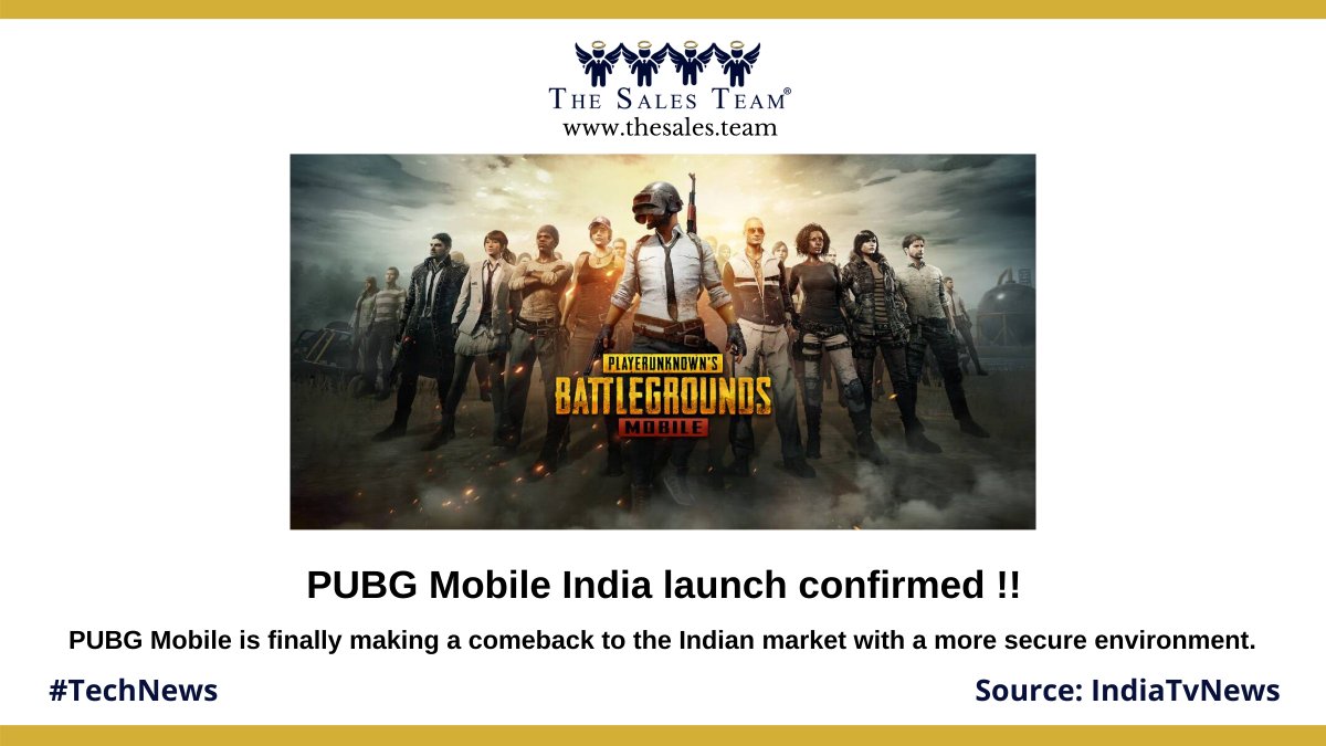 TeamThesales's tweet image. PUBG Mobile is finally making a comeback to the Indian market with a more secure environment.

#TechNews #PUBG #IndianMarketing #marketingonline #game #PUBGMOBILE #pubgindia #pubgmobileindia #TST #thesalesteam #marketingdigital #SalesStrategy #Salesforce #Salesperson