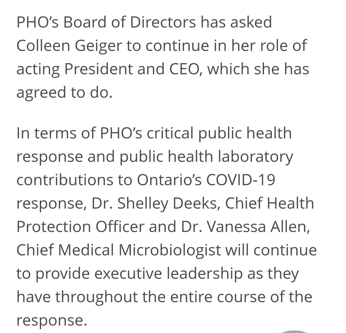 Was spelled out in a statement announcing Peter's resignation in July.It's subtle but this was a sign.Translated this means: 'Shelley & Vanessa are in charge, I'm going to focus on making the org run better after Ford cutbacks. Bc I'm just a civilian. They lead for science!'