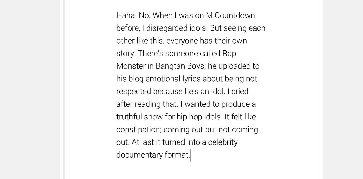 Too Much had a big impact on Namjoon's life. An Mnet network producer came across the song, it made him cry and it became the inspiration for the entire Mnet TV show "4 Things Show". Here's what he said when he was asked about the inspiration: + #RMverse  #RM