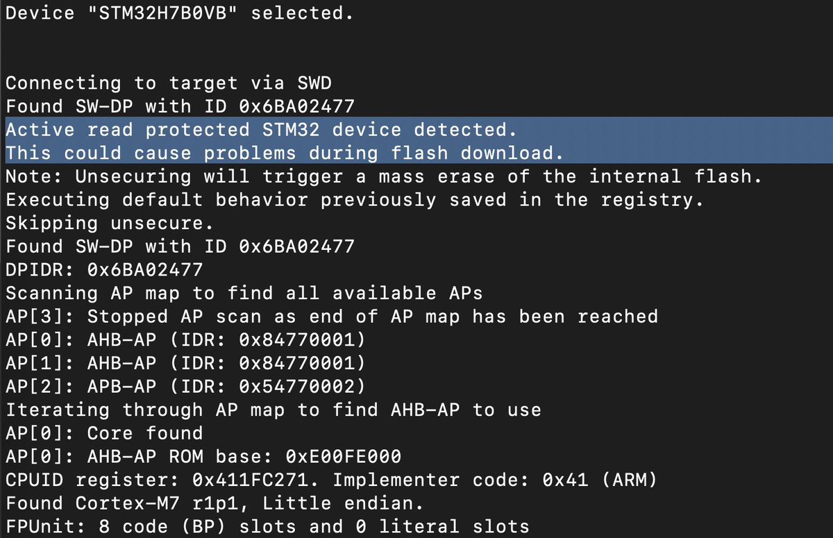 SWD is enabled, but the device is secure unfortunately, so we can't simply dump the firmware via SWD!