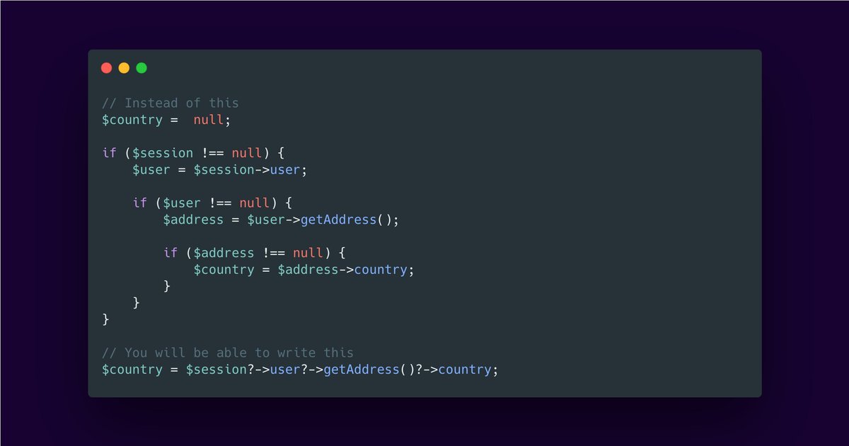 1 / Nullsafe operatorThe most common error I have is..."Trying to get property 'someProperty' of non-object"Now it's solved with nullsafe operator It reduces sooo much all these boilerplate checks!