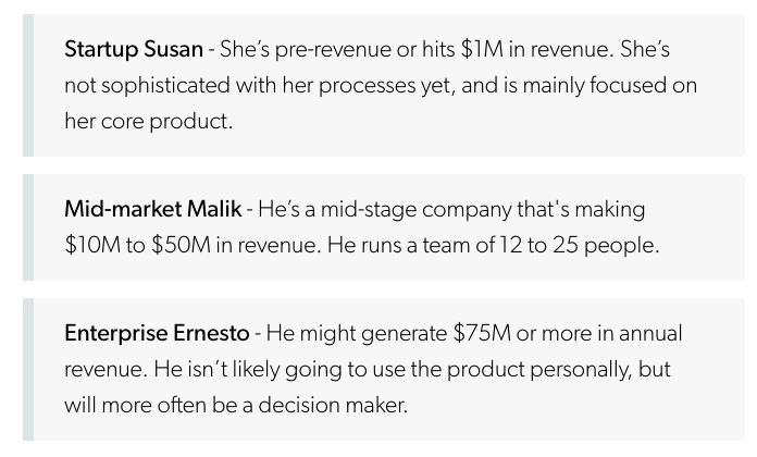 Main takeaways1. Start by identifying your buyer personas or groups of target customers. Give each group a name and describe them.