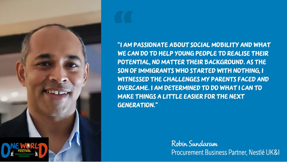 NestleUKI's tweet photo. Robin is back on Individuals & Families Day, and speaks about the project he is working on with Hannah & Zhana that aims to give equal opportunities for all young people, offering different resources- no matter their background. He is a key ONE WORLD ambassador!
#ONEWORLD2020🌎 https://t.co/5xleNEoNZ3