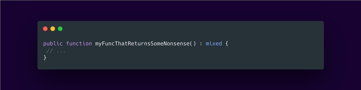 5 / Mixed typeYes, yes, we know that mixed type causes mixed feelings.Some people argue that strict typing is better. But we're in the PHP world and "mixed" is a new type.PHP types: - array- bool- callable- int- float- null- object-resource- string