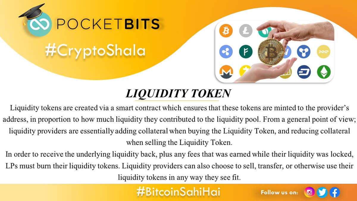 PocketBitsIndia's tweet photo. Learn the basics of Crypto Trading with #CryptoShala brought to you by
"PocketBits" - one of India's oldest active Cryptocurrency Exchange
Topic for the day: "Liquidity Token"
#Bitcoin #cryptocurrency
#pocketbits #BitcoinSahiHai
#liquiditytoken https://t.co/lDfGc8lerk