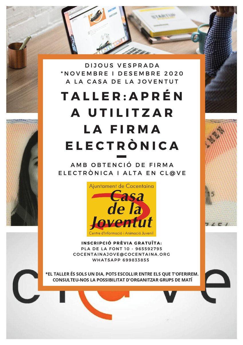 CocentainaJove's tweet photo. 🔴 Saps tot el que pots fer amb la firma electrònica? Presentar-te a unes oposicions, demanar una beca, fer tràmits amb les administracions... i moltes coses més còmodament 💻 i desde casa 🏠.
Apunta't al nostre taller! https://t.co/E0Q1PKhQpQ